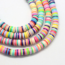 Arricraft Handmade Polymer Clay Beads, Disc/Flat Round, Heishi Beads, Mixed Color, 4x1mm, Hole: 1mm; about 380~400pcs/strand, 17.7"