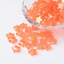 Honeyhandy Eco-Friendly Transparent Acrylic Beads, Star, Orange, AB Color, about 10mm in diameter, 4mm thick, hole:1.5mm