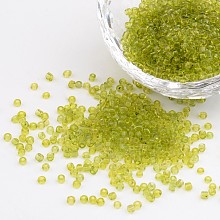 Honeyhandy 12/0 Glass Seed Beads, Transparent, Round, Green Yellow, 2mm, Hole: 1mm, about 3100pcs/50g