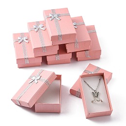 Honeyhandy Valentines Day Wife Gifts Packages Cardboard Jewelry Set Boxes with Bowknot and Sponge Inside, for Necklaces and Pendants, Rectangle, Pink, 80x50x25mm