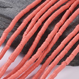 Honeyhandy Flat Round Eco-Friendly Handmade Polymer Clay Bead Spacers, Light Coral, 4x1mm, Hole: 1mm, about 380~400pcs/strand, 17.7 inch