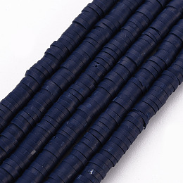 Honeyhandy Flat Round Eco-Friendly Handmade Polymer Clay Bead Spacers, Midnight Blue, 4x1mm, Hole: 1mm, about 380~400pcs/strand, 17.7 inch