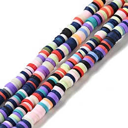 Honeyhandy Flat Round Handmade Polymer Clay Bead Spacers, Mixed Color, 4x1mm, Hole: 1mm, about 380~400pcs/strand, 17.7 inch