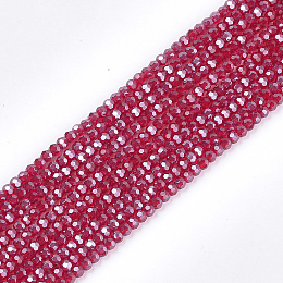 Honeyhandy Electroplate Glass Bead Strands, Pearl Luster Plated, Faceted, Round, Dark Red, 4mm