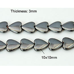 Honeyhandy Non-Magnetic Synthetic Hematite Bead Strands, Heart, Black, 10x10x3mm, Hole: 1mm