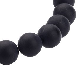 NBEADS 10 Strands Grade A Round Frosted Black Agate, Natural Gemstone Beads Strands, 8mm, Hole: 1.2mm; about 48pcs/strand, 16"