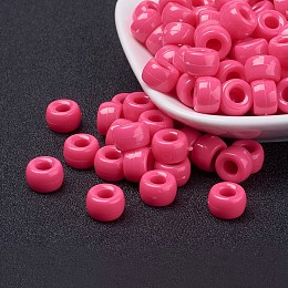 Honeyhandy Opaque Acrylic European Beads, Barrel, Hot Pink, 9x6mm, Hole: 4mm, about 1900pcs/500g