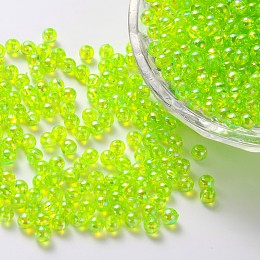Honeyhandy Eco-Friendly Transparent Acrylic Beads, Round, AB Color, Lawn Green, 8mm, Hole: 1.5mm, about 2000pcs/500g