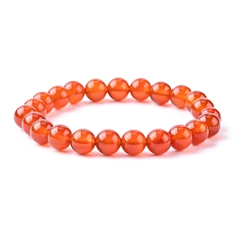 Honeyhandy Gemstone Bracelet, Carnelian, about 5.2cm inner diameter, Bead: 8mm in diameter, 22~24pcs/Strand