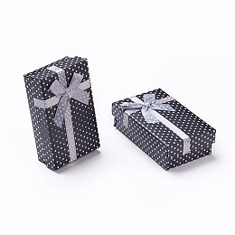 Honeyhandy Cardboard Necklace Boxes with Bowknot and Sponge Inside, for Necklaces and Pendants, Rectangle, Black, 8x5x2.5cm