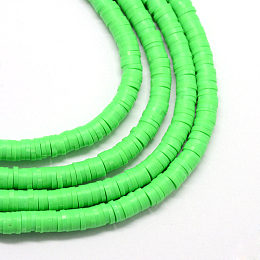 Honeyhandy Flat Round Eco-Friendly Handmade Polymer Clay Bead Spacers, Lime, 4x1mm, Hole: 1mm, about 380~400pcs/strand, 17.7 inch