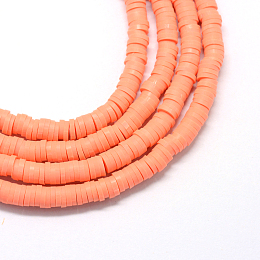 Honeyhandy Flat Round Eco-Friendly Handmade Polymer Clay Bead Spacers, Tomato, 4x1mm, Hole: 1mm, about 380~400pcs/strand, 17.7 inch