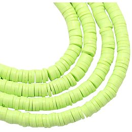 NBEADS 380 Pieces Handmade Polymer Clay Beads Strand, 4mm Flat Round Spacer Beads for DIY Jewelry Making, Light Green, Hole: 1mm