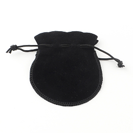 Honeyhandy Velvet Bags, Calabash Shape Drawstring Jewelry Pouches, Black, 9x7cm