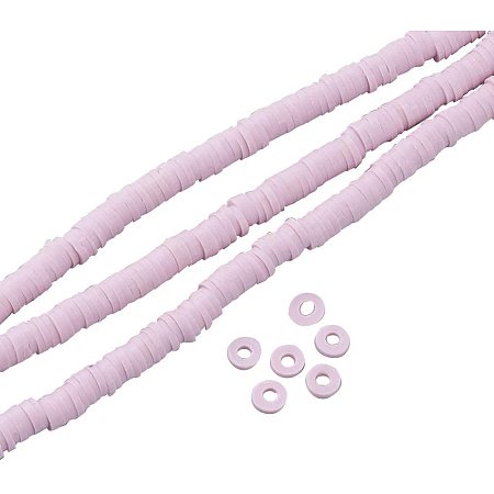 NBEADS 10 Strands Handmade Flat Round Polymer Clay Bead Spacer Beads for DIY Jewelry Making, 4x1mm, Hole: 1mm, About 380pcs/strand, IndianRed