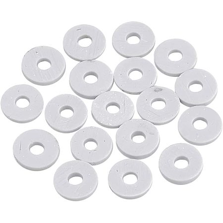 NBEADS 10 Strands Handmade Flat Round Polymer Clay Bead Spacer Beads for DIY Jewelry Making, 4x1mm, Hole: 1mm, About 380pcs/strand, LightGrey