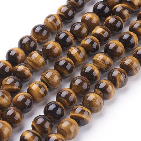 Honeyhandy Natural Tiger Eye Beads Strands, Grade A, Round, Goldenrod, 10mm
