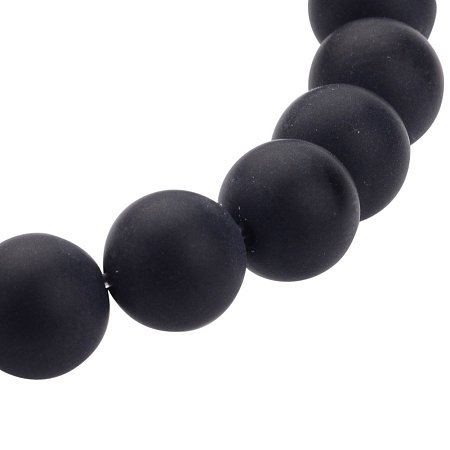 NBEADS 10 Strands Grade A Round Frosted Black Agate, Natural Gemstone Beads Strands, 8mm, Hole: 1.2mm; about 48pcs/strand, 16