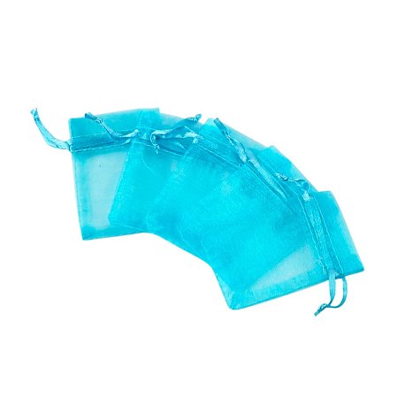 NBEADS 100 Pcs Organza Bags Wedding Favor Bags Jewelry Samples Display Pouches Gift Bags Drawstring, Cyan, 7x5cm
