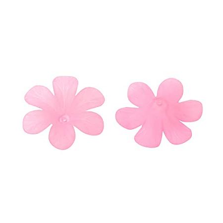 ARRICRAFT Transparent Acrylic Beads, Frosted, Flower, Pink, About 33mm in Diameter, 8mm Thick, Hole: 2mm, About 300pcs/500g