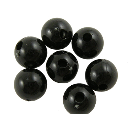 Honeyhandy Opaque Acrylic Beads, Round, Black, Size: about 8mm in diameter, hole: 1.5mm, about 2000pcs/500g