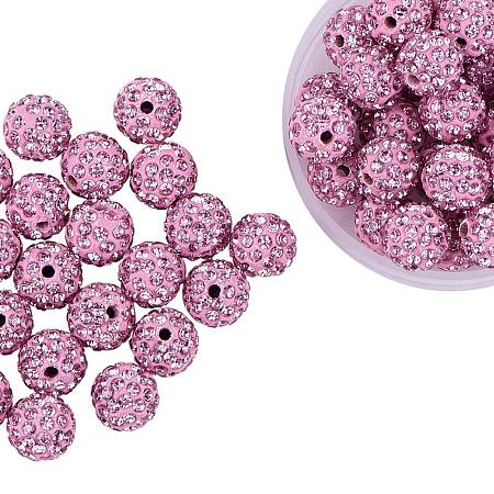 ARRICRAFT 100 Pcs 10mm Light Amethyst Shamballa Pave Disco Ball Clay Beads, Polymer Clay Rhinestone Beads Round Charms Jewelry Makings