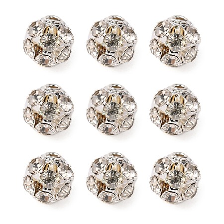Honeyhandy Brass Rhinestone Beads, Grade A, Round, Silver Color Plated, Clear, Size: about 6mm in diameter, hole: 1mm
