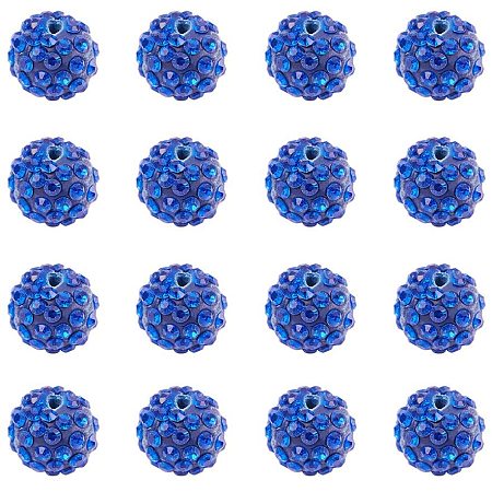 Pandahall Elite 100pcs 12mm Crystal Rhinestone Shamballa Beads Pave Disco Ball Clay Beads Clay Rhinestone Beads for Jewelry Making - Blue