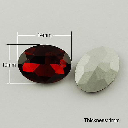 Honeyhandy Glass Pointed Back Rhinestone, Back Plated, Faceted, Oval, Dark Red, 10x14x4mm