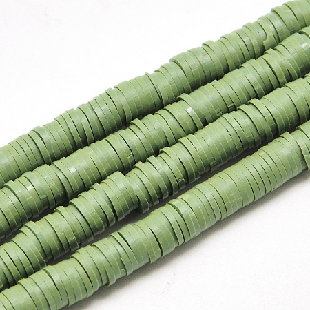 Honeyhandy Handmade Polymer Clay Beads, Disc/Flat Round, Heishi Beads, Olive Drab, 4x1mm, Hole: 1mm, about 380~400pcs/strand, 17.7 inch