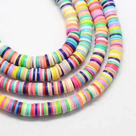 Arricraft Handmade Polymer Clay Beads, Disc/Flat Round, Heishi Beads, Mixed Color, 4x1mm, Hole: 1mm; about 380~400pcs/strand, 17.7