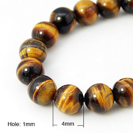 Honeyhandy Natural Tiger Eye Beads Strands, Grade A, Round, Goldenrod, 4mm