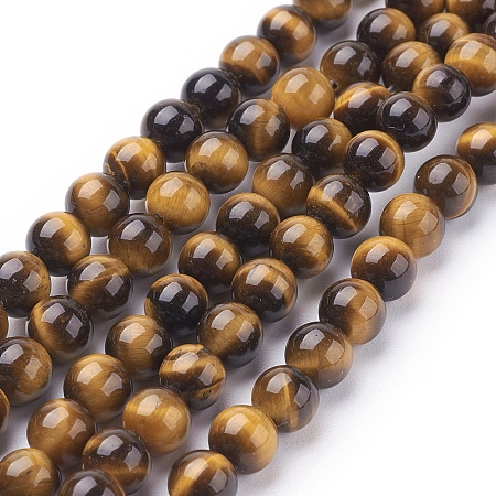 Honeyhandy Natural Tiger Eye Beads Strands, Grade A, Round, Goldenrod, 6mm, Hole: 1mm, about 60pcs/strand, 15 inch