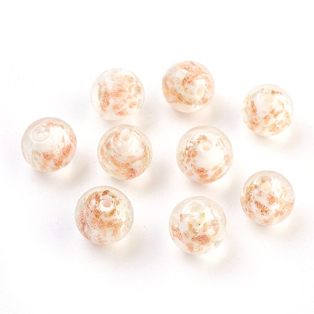Honeyhandy Handmade Lampwork Beads, with Gold Sand, Round, White, Size: about 12mm in diameter, hole: 2mm