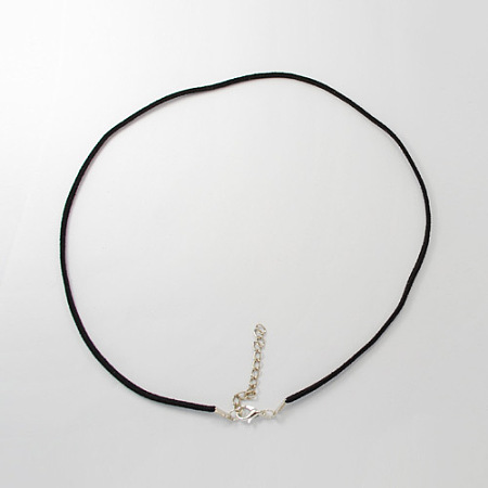 Honeyhandy Black Faux Suede Necklace Cord Making, with Platinum Color Iron Lobster Clasps and Iron Chains, 17.7 inch