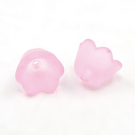 Honeyhandy Chunky Pink Transparent Frosted Tulip Flower Acrylic Bead Caps, Lily of the Valley, 10mm wide, 6mm thick, hole:1.5mm