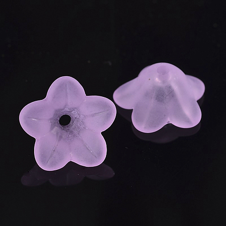 Honeyhandy Chunky Violet Transparent Frosted Flower Acrylic Beads, about 13mm in diameter, 7mm thick, hole:1mm