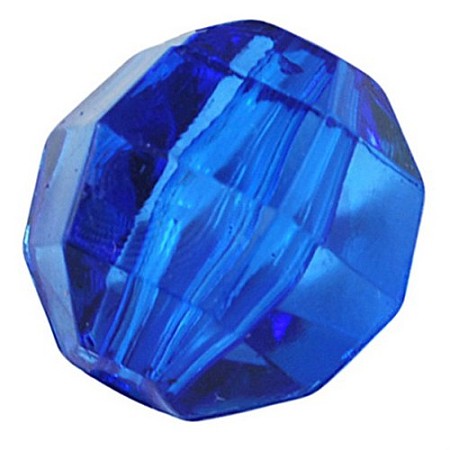 Honeyhandy Faceted Round Blue Transparent Acrylic Beads, 10mm in diameter, 10mm thick, hole: 2mm