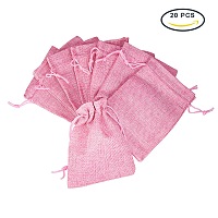 PandaHall Elite 20Pcs Burlap Small Drawstring Gift Bags Carrying Storage Pouch Wrap for Gift Party Wedding Size 18x13cm Flamingo Pink