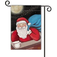 GLOBLELAND 12 x 18 Inch Merry Christmas Santa Claus Garden Flags Vertical Double Sided Santa Claus Chimney Flag for Lawn House Outdoor Decoration