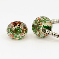 Spray Painted Glass European Beads, Large Hole Beads, Rondelle, Green, 12x9mm, Hole: 3mm