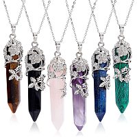 NBEADS 6 Pcs Gemstone Pendants Set, Bullet Shape Charms Stone Pendants and 6 Pcs 304 Stainless Steel Cable Chain Necklaces for Necklace Jewelry Making