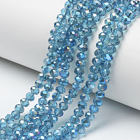 Honeyhandy Electroplate Glass Beads Strands, Half Plated, Blue Plated, Faceted, Rondelle, Light Blue, 4x3mm, Hole: 0.4mm, about 123~127pcs/strand, 16.5~16.9 inch(42~43cm)