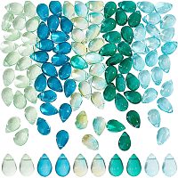 AHANDMAKER 100 Pcs Teardrop Czech Glass Beads, 5 Colors Transparent Crystal Beads with Glitter Gold Powder Water Drop Loose Pendants Beads for DIY Necklace Earring Bracelet Jewelry Making, Blue&Green