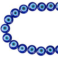 NBEADS 1 Strand (About 38pcs) Blue Flat Round Evil Eye Handmade Glass Lampwork Beads Charms Spacer Beads for Bracelets Necklace Jewelry Making