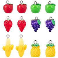 NBEADS 12 Pcs Fruit Theme Resin Charm Pendants, 6 Different Types of Jewellery Pendants for Phone Straps Key Bag Decoration and DIY Making