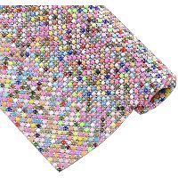 BENECREAT 15.7x9.4" Colorful Glitter Hotfix Rhinestone Sheet with Square Resin Beads Mesh Banding Applique for Trimming Cloth Bags and Shoes, Christmas Decoration