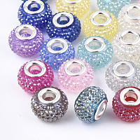 Arricraft Epoxy Resin European Beads, Large Hole Beads, Donut, Faceted, Mixed Color, 13~14x5mm, Hole: 6mm