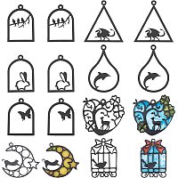 OLYCRAFT 32Pcs Animal Theme Open Bezel Charms 8 Styles Acrylic Frame Pendants Hollow Resin Frames with Loop for Resin Pressed Flower Jewelry Making - Black