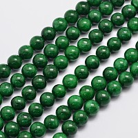 Honeyhandy Natural Malaysia Jade Beads Strands, Round, Dyed, Dark Green, 8mm, Hole: 1mm, about 48pcs/strand, 15 inch